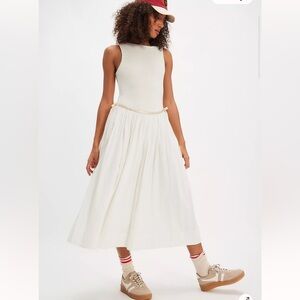 Free People Nightingale Seersucker Midi Dress EUC XS IVORY COMBO